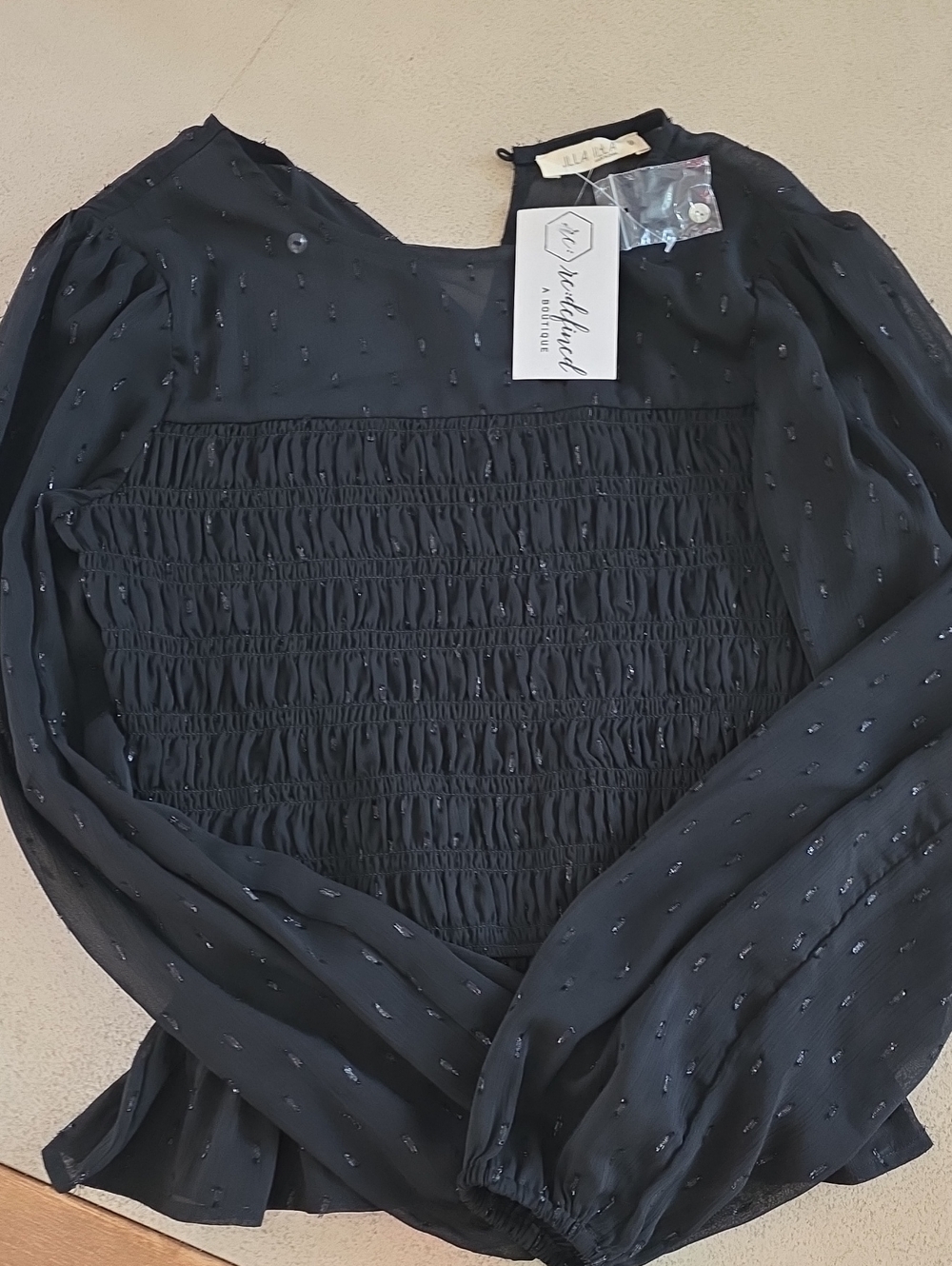ILLA ILLA Black Smocked Long-Sleeve Blouse